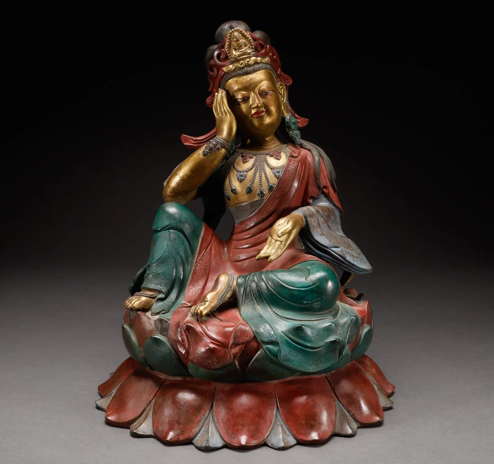 Bronze gilded painted Buddha statues from the Qing Dynasty