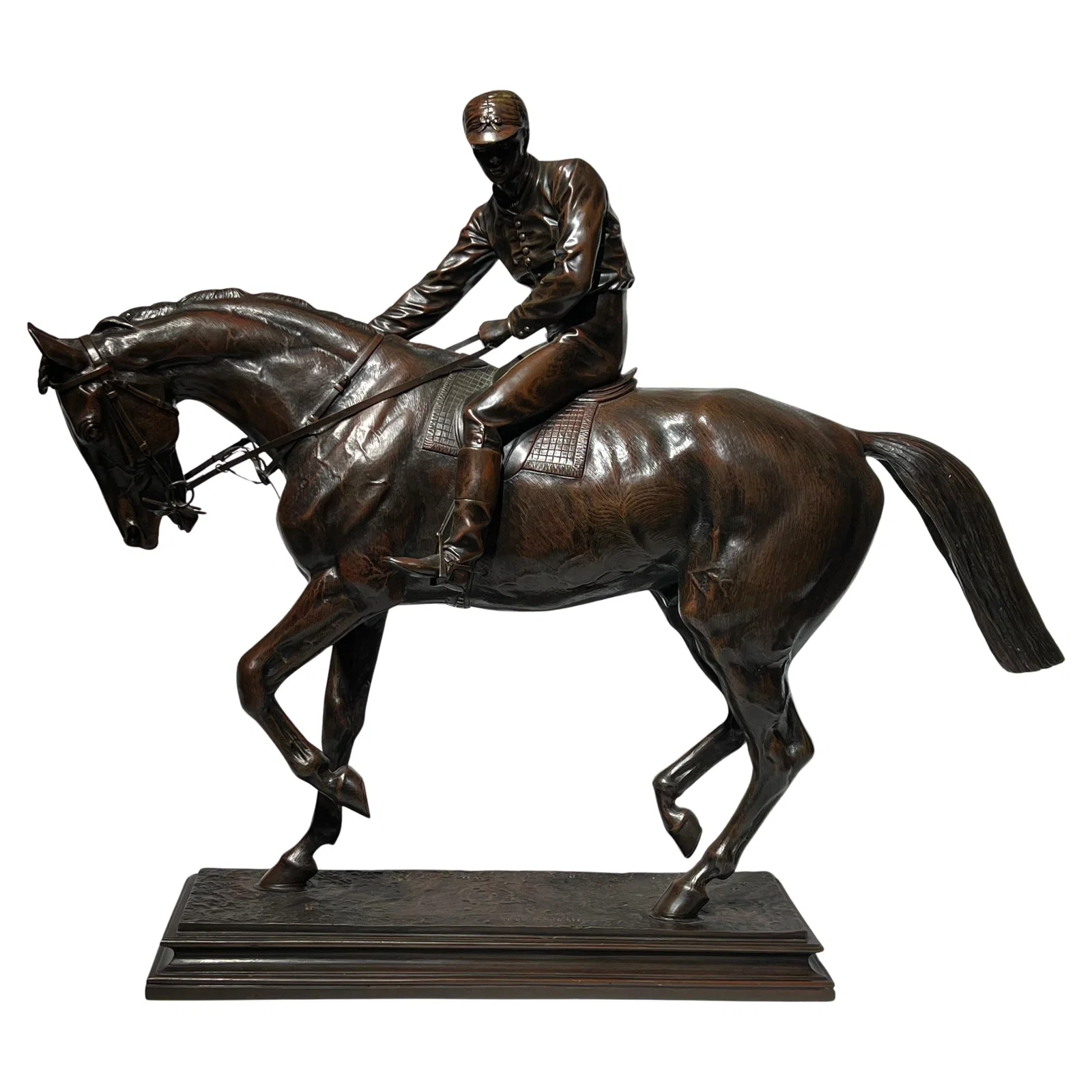 Bronze Jockey Riding Thoroughbred Sculpture Attributed to Isidore Jules Bonheur