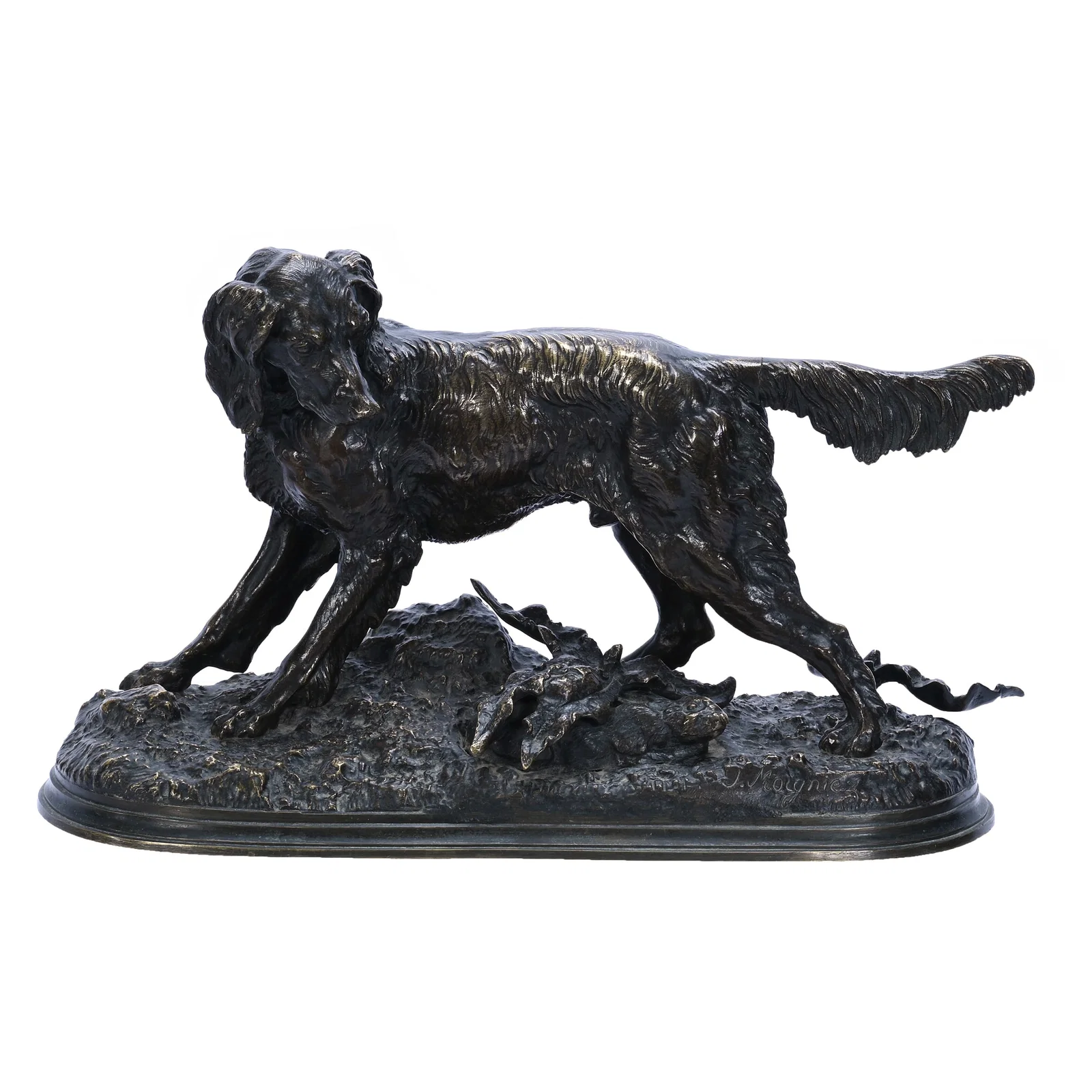 Bronze Sculpture, French, Artist Signed J (Jules) Moigniez (1835-1894), Hunting Dog