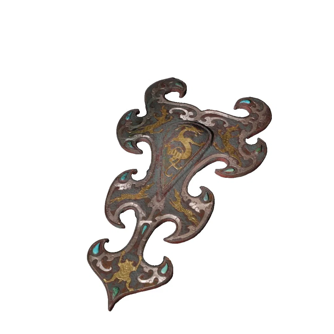 Bronze ware with gold and silver dragon pattern inlaid with turquoise horse-faced guard.