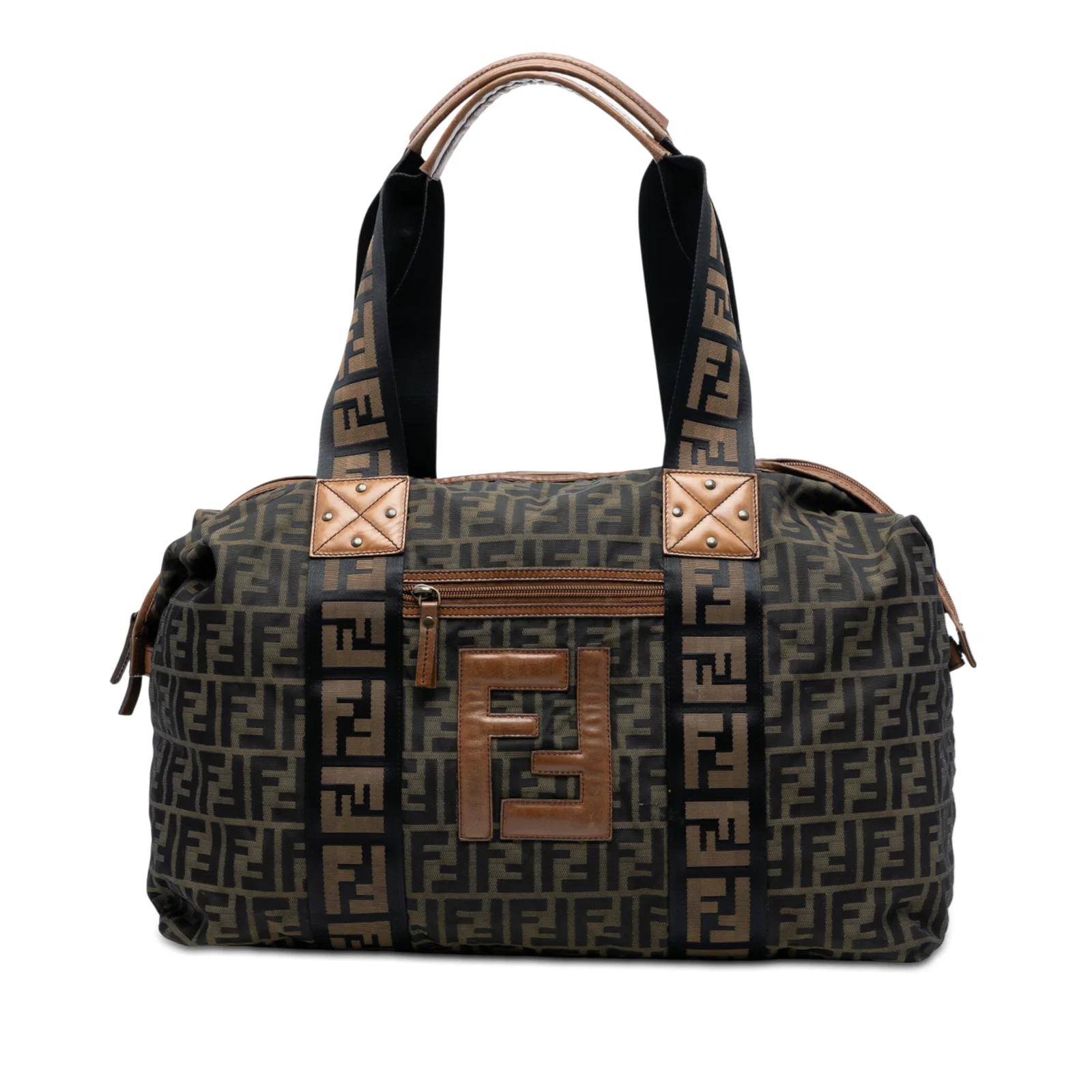 Brown Fabric Travel Tote Zucca Pattern by Fendi with Dual Handles
