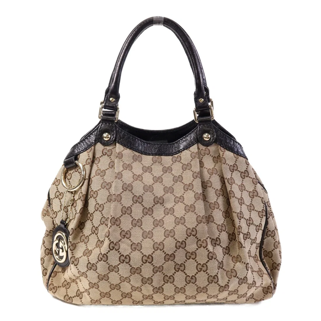 Brown GG Canvas Gucci 211944 Shoulder Bag with Gold Tone Hardware