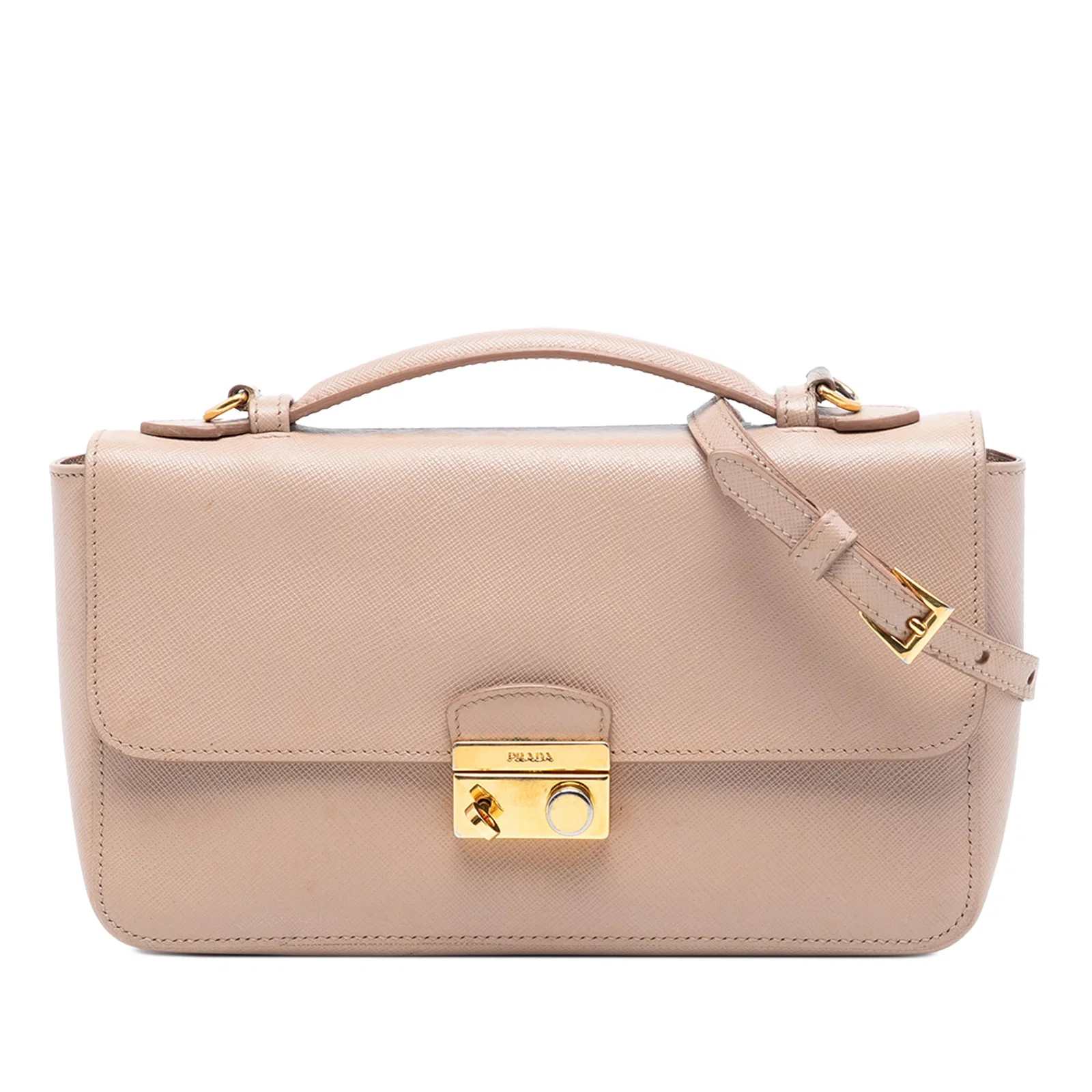 Brown Leather Satchel with Saffiano Finish and Sound Lock by Prada