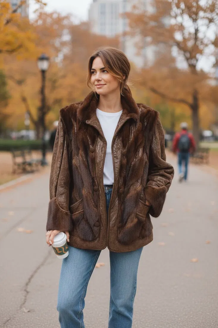 BROWN MINK JACKET EU: XXL ; US: 22