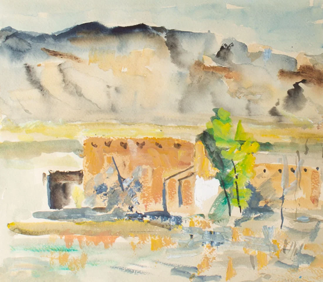 Bruce McKain 1940s Mixed Media Southwest Painting