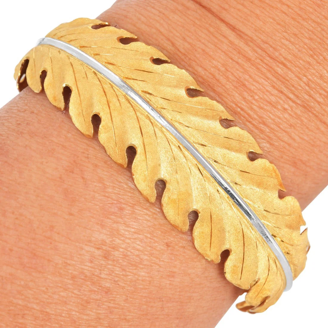 Buccellati 18K Yellow and White Gold Leaf Cuff Bracelet