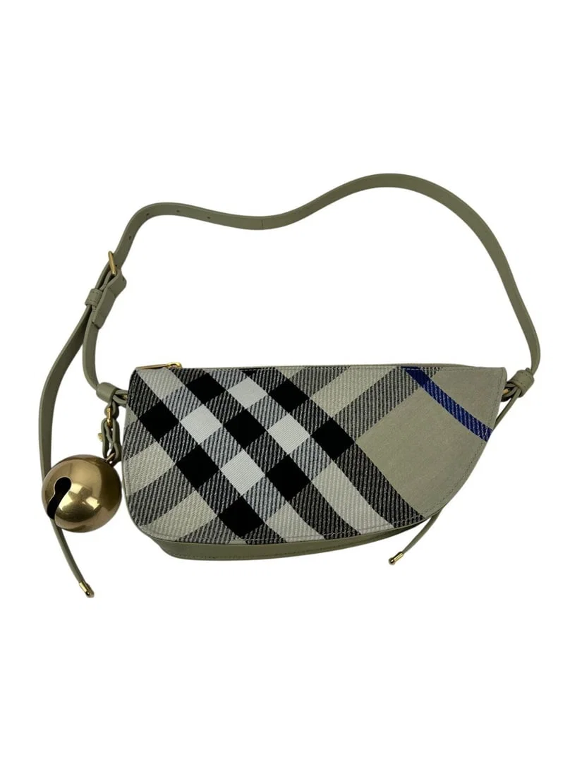 Burberry Mini Shield Check Jacquard Sling Bag in Beige