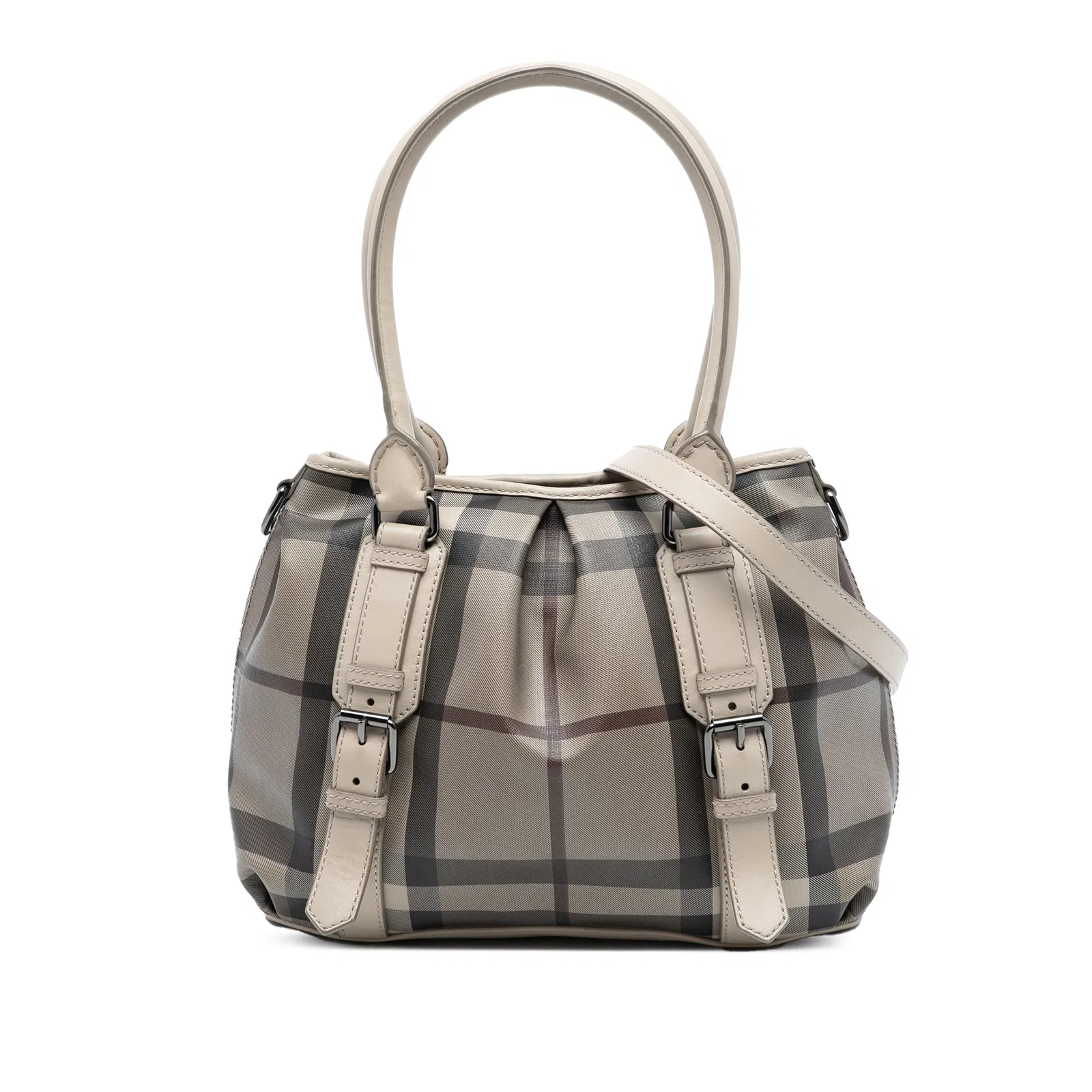 Burberry Northfield Small Plaid Canvas Satchel with Leather Trim