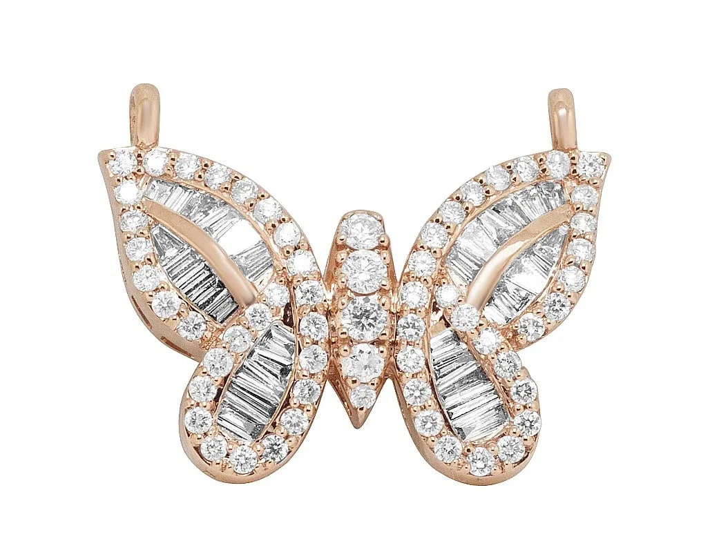 BUTTERFLY BAGUETTE REAL DIAMOND PENDANT 10K ROSE GOLD