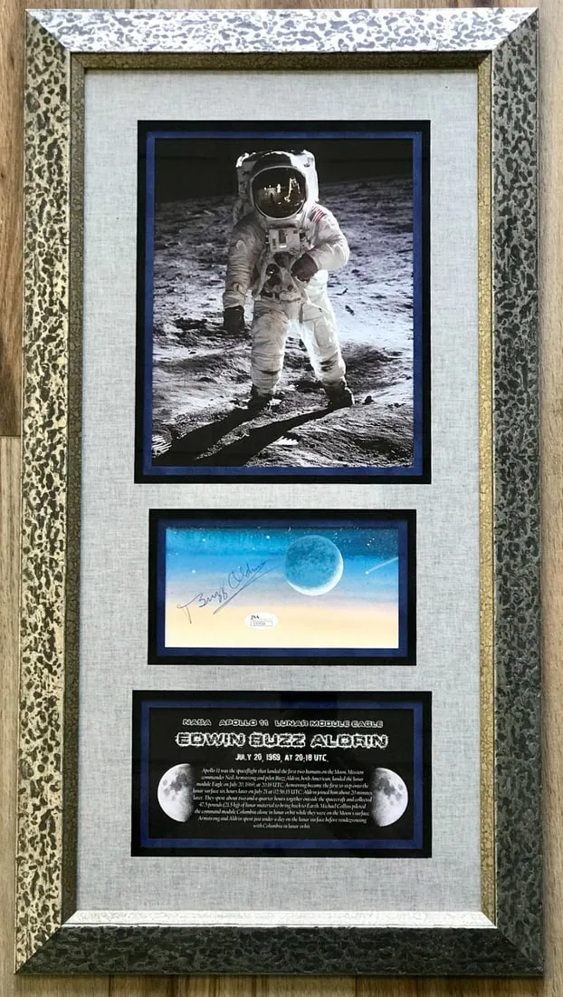Buzz Aldrin Signed Custom Framed Display Apollo 11 JSA Authenticated
