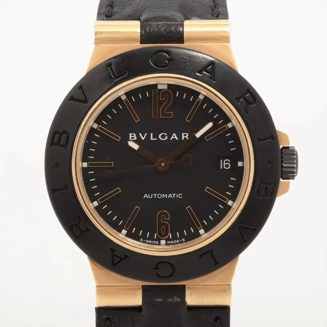 BVLGARI DIAGONO TI×YG LEATHER BLACK