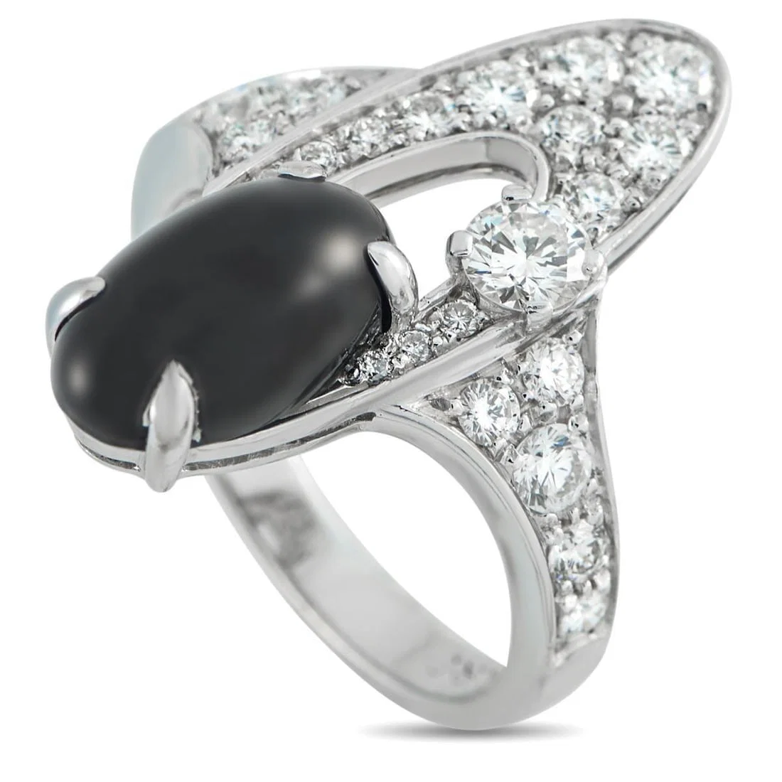 BVLGARI ELYSIA 18K WHITE GOLD 0.65CT DIAMOND AND ONYX RING
