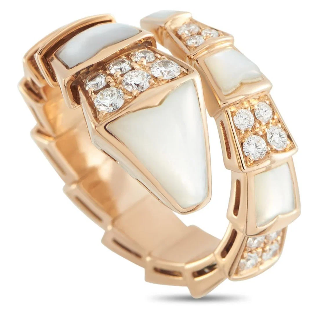 BVLGARI SERPENTI VIPER 18K ROSE GOLD DIAMOND AND MOTHER OF PEARL RING