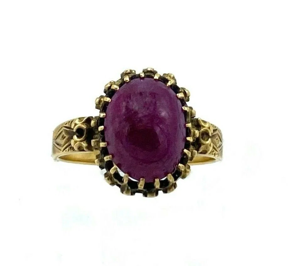 C.1900 18K YELLOW GOLD NATURAL DEEP RED RUBY 3 CTS RING VICTORIAN