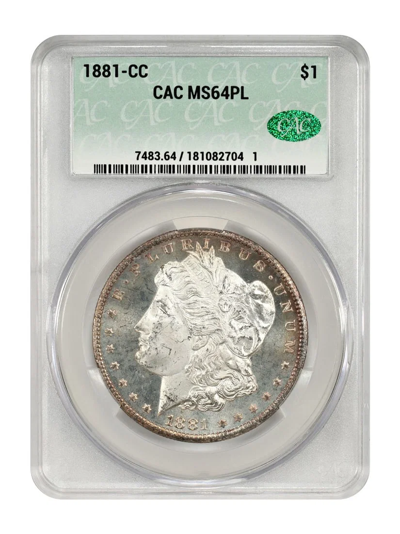 CACG Graded 1881 Carson City Morgan Silver Dollar MS64PL