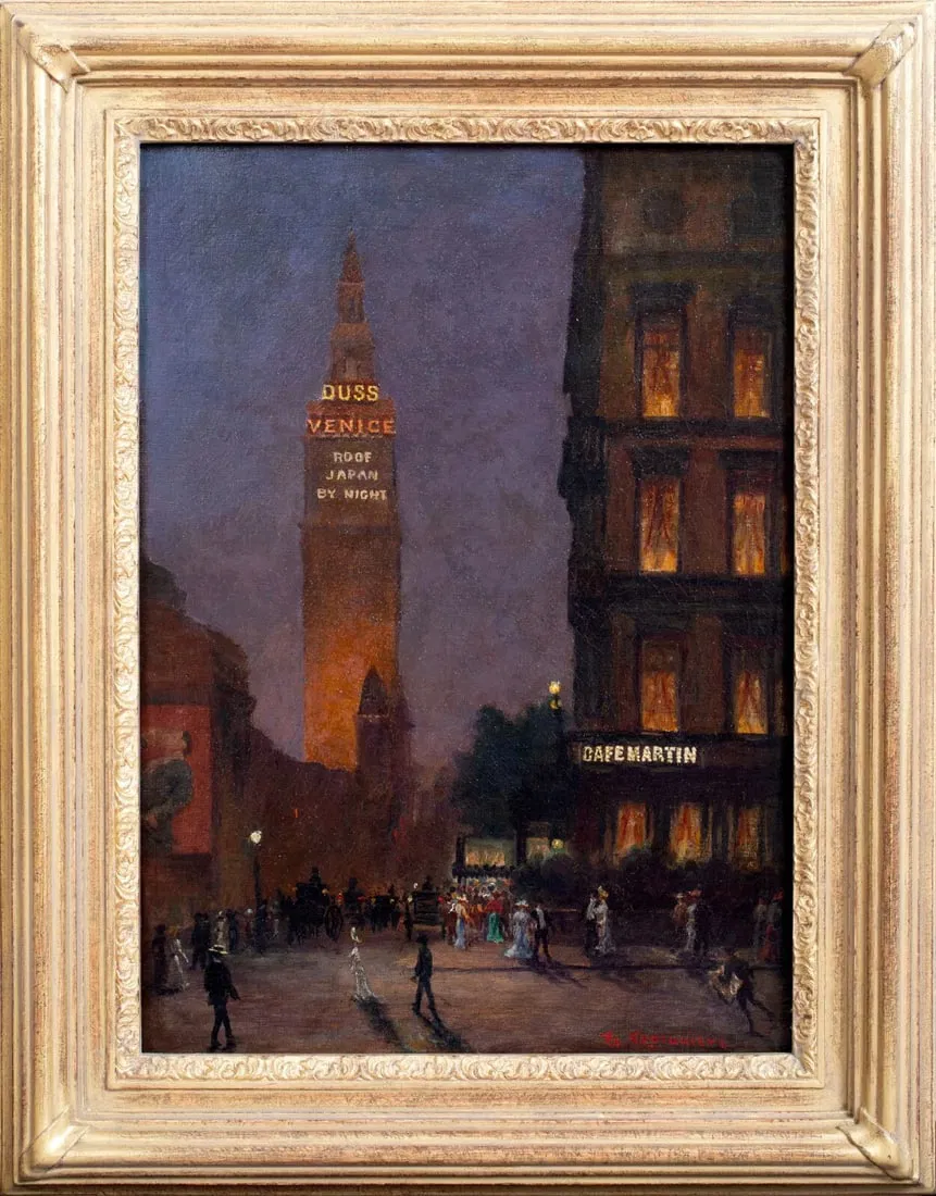 CAFE MARTIN AT NIGHT, MADISON SQUARE PARK, NEW YORK OIL PAINTING