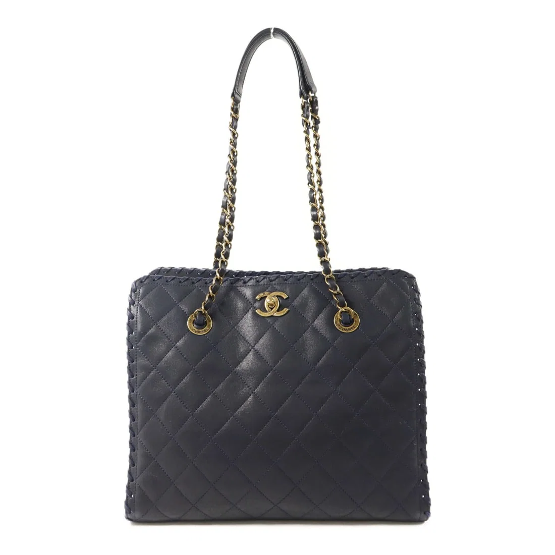 Calfskin Blue Tote with CC Logo and Gold Hardware by CHANEL