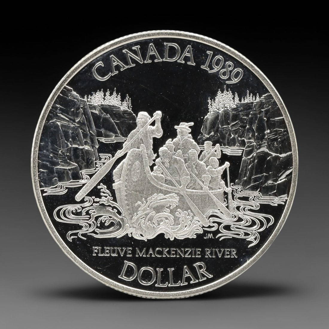 CANADA: Exploration Legacy - Mackenzie River Silver Dollar Coin, 1989, 36.07mm, 1ZJ