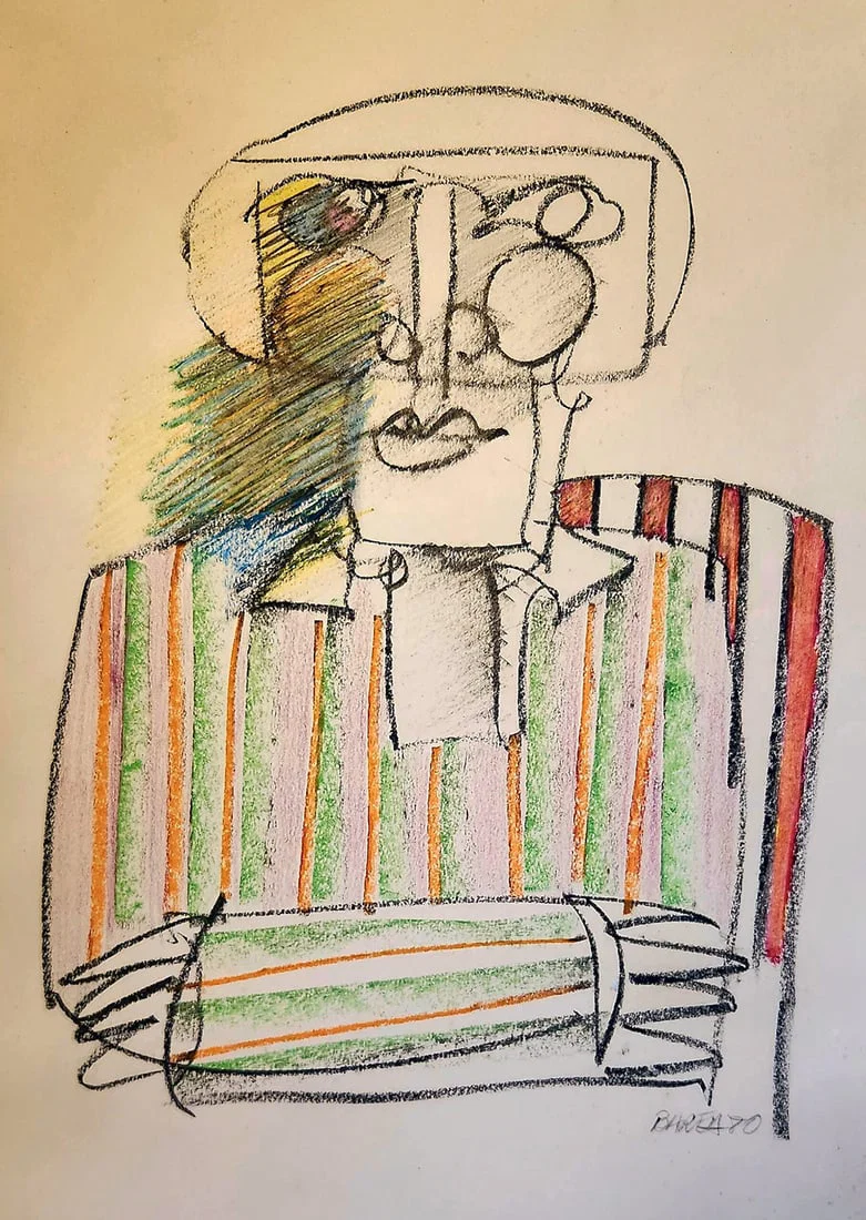 CARLOS BAREA POP ART PORTRAIT CHARCOAL MIXED MEDIA 1970
