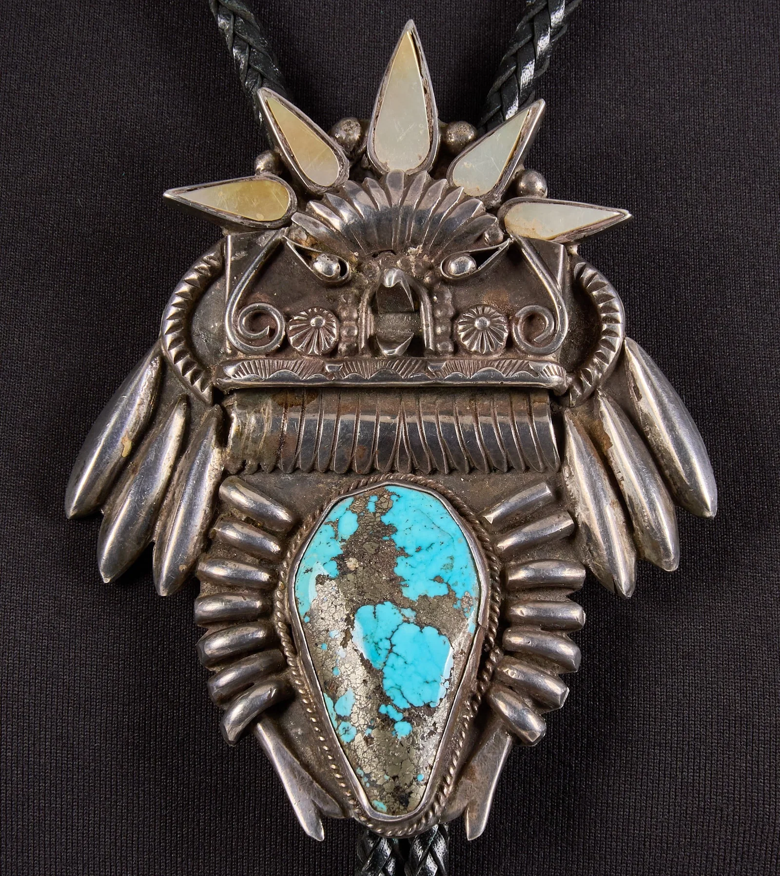 Carlos White Eagle, Vintage Sterling & Multi-Stone Owl Bolo