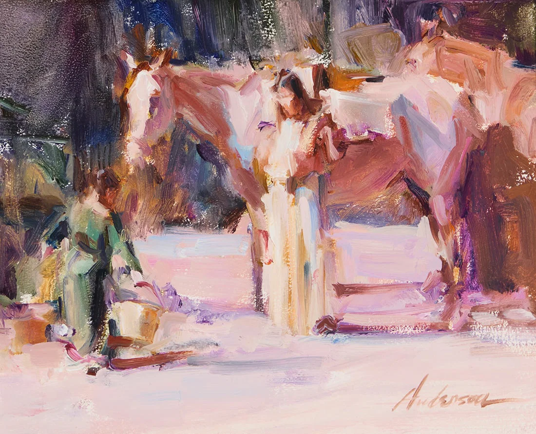 Carolyn Anderson (b. 1948), Native figures and horses, 2003