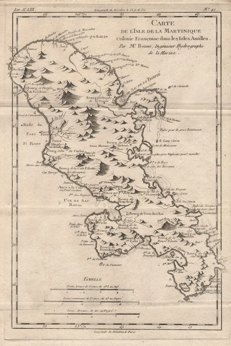 Carte de l'Isle de la Martinique, Colonie Françoise…. Antilles. BONNE 1780 map