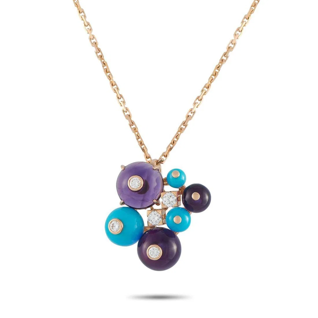 CARTIER DELICES DE GOA 18K ROSE GOLD DIAMOND, AMETHYST, AND TURQUOISE PENDANT NECKLACE