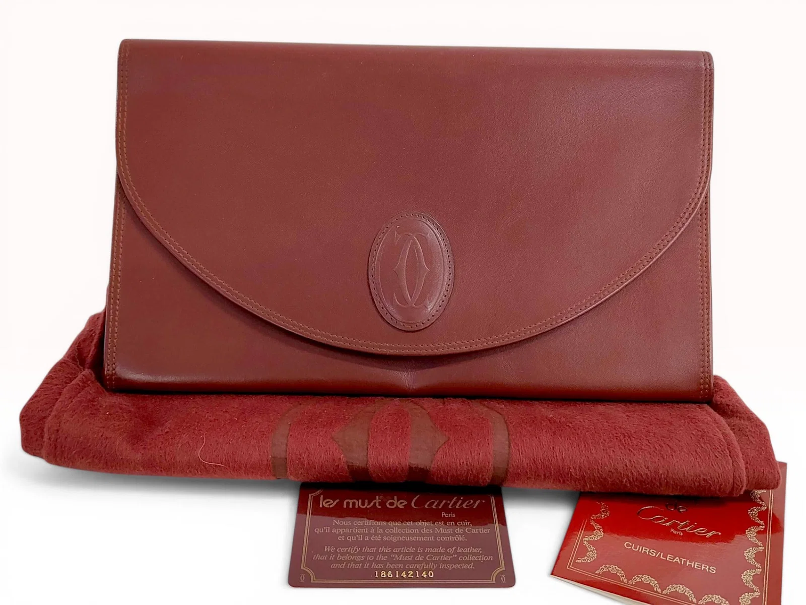 Cartier Must de Cartier Burgundy Leather Envelope Clutch