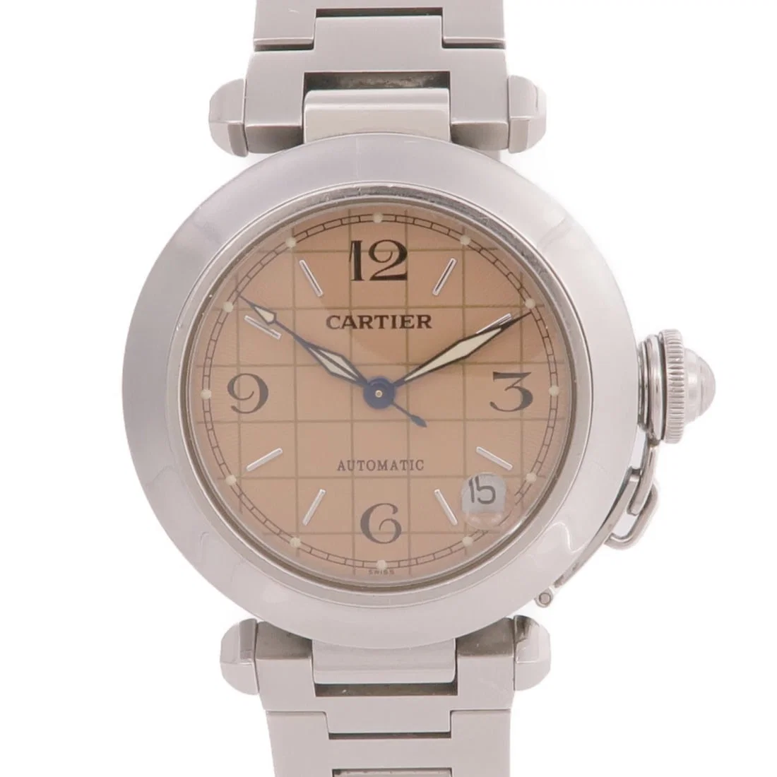 CARTIER Pasha C W32024M7 Automatic Stainless Steel Wristwatch Salmon Pink