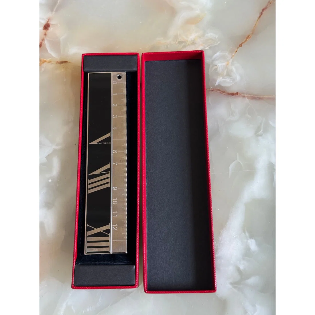 Cartier Righello Palladium Finish Black Lacquer Roman Numerals Ruler T1220422