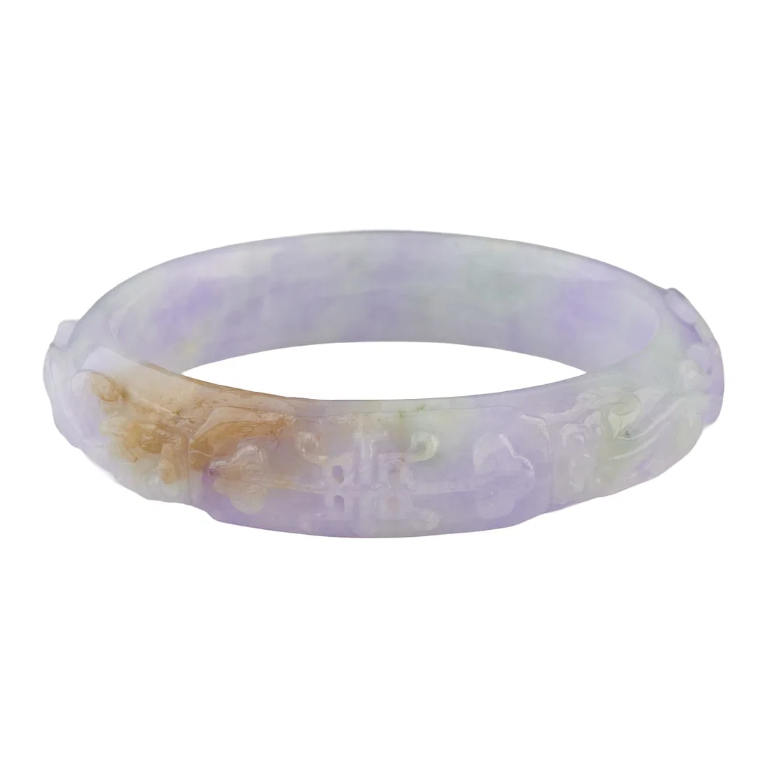 Carved Lavender Jade Bangle Bracelet