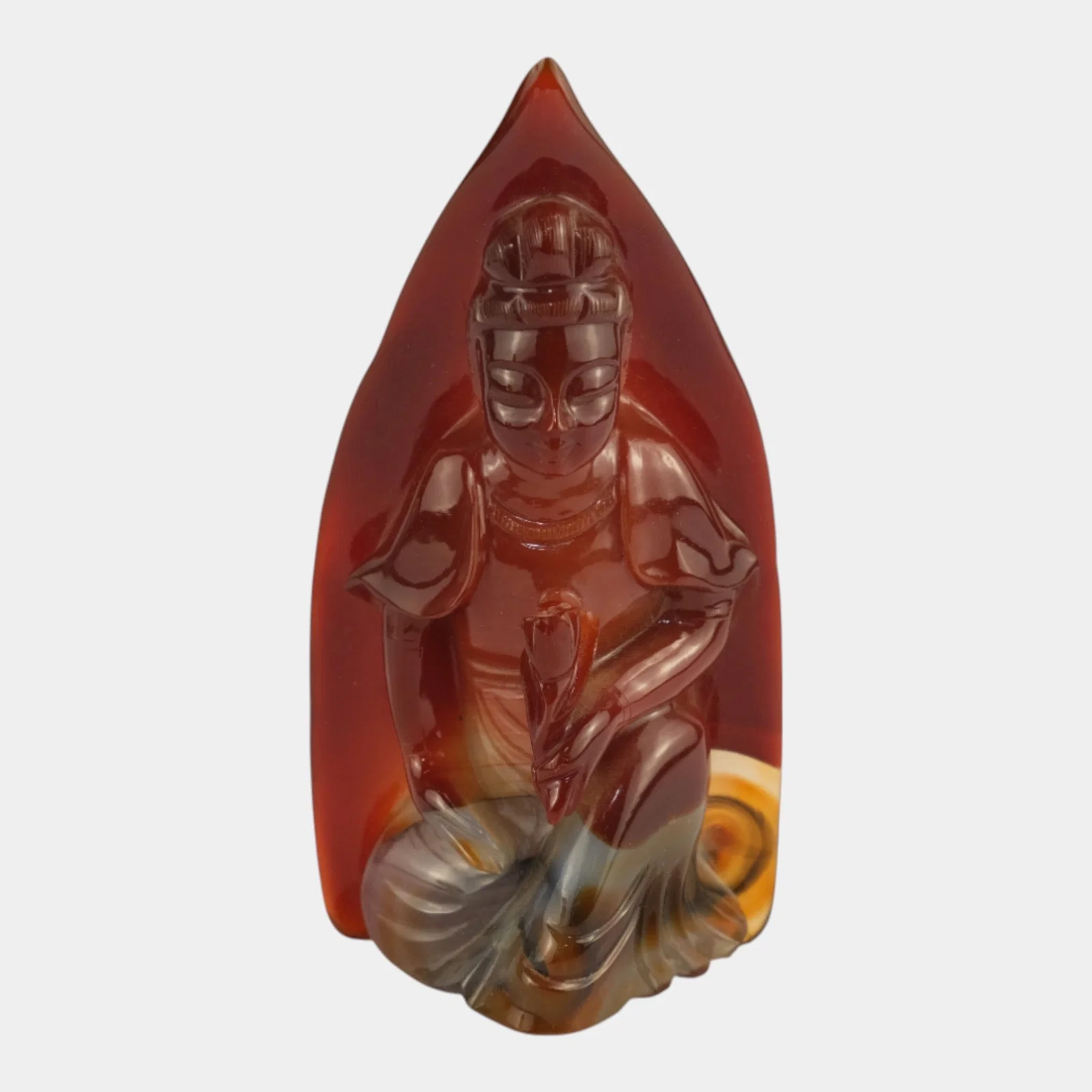 Carved Red Blue Orange Agate Depicting Buddhist Figure Guanyin
