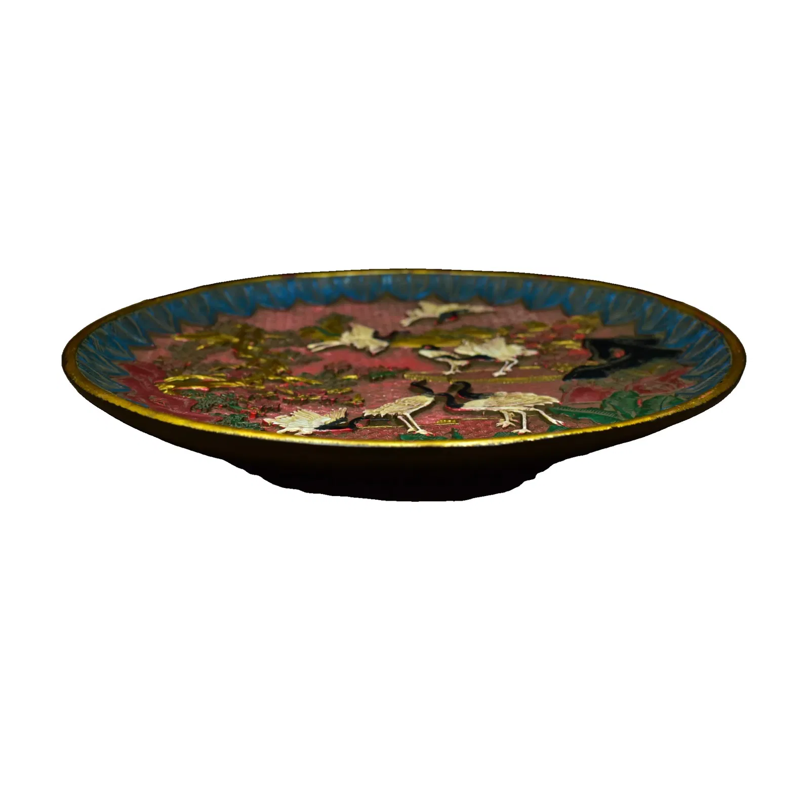 Carved Red Lacquer Crane Plate
