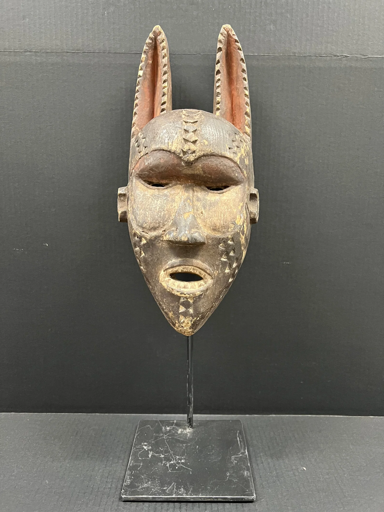 Carved Wood Bamana Mask with Display Stand