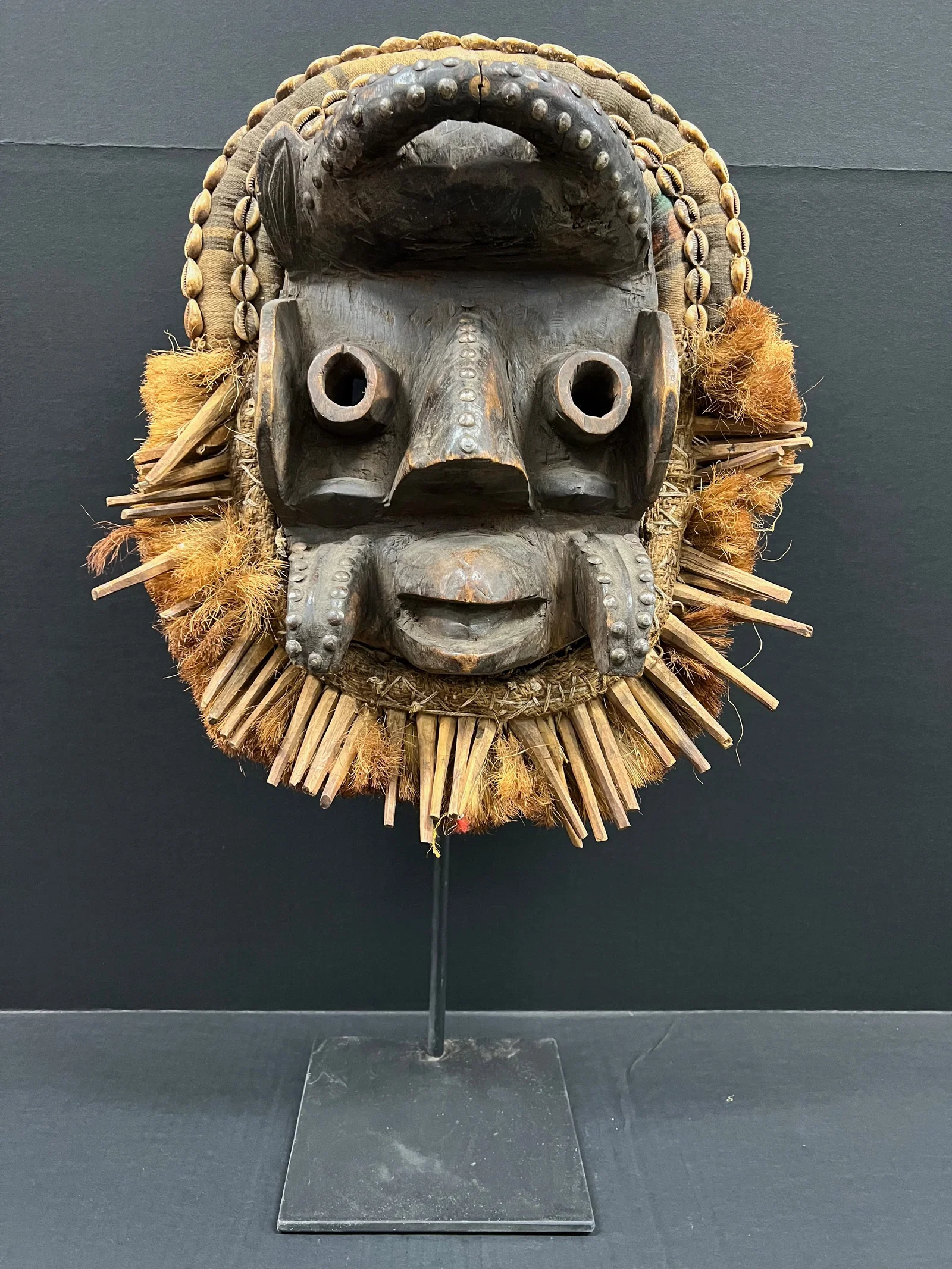 Carved Wood Guere Mask with Display Stand