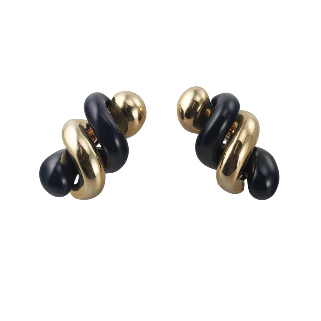 Carvin French 18k Gold Onyx Spiral Twist Earrings
