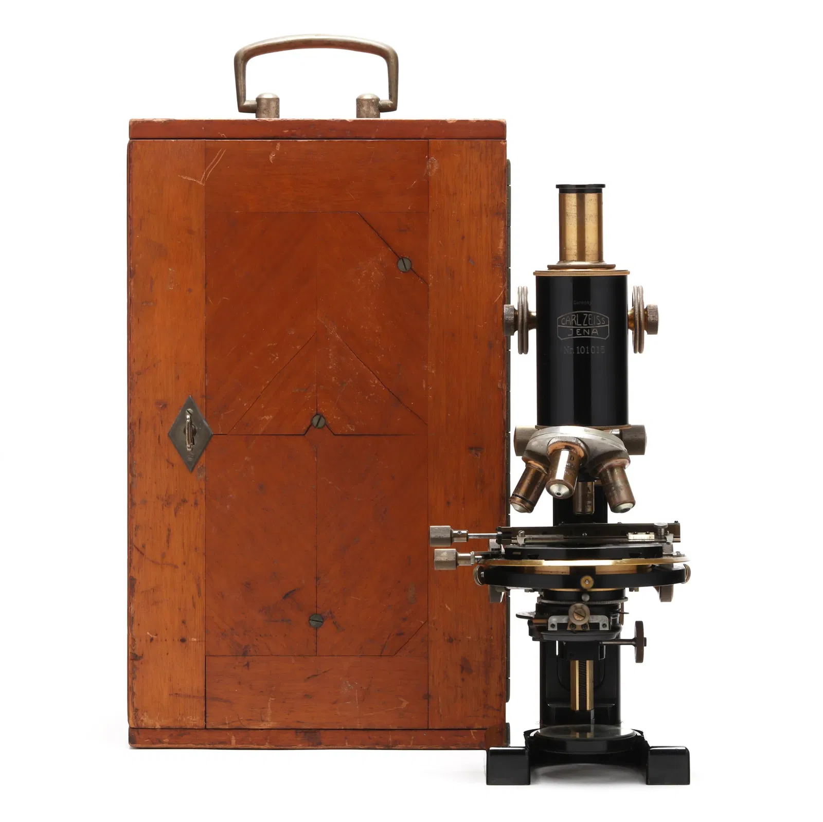 Cased Carl Zeiss Jena Compound Microscope, with Lenses and Accoutrements