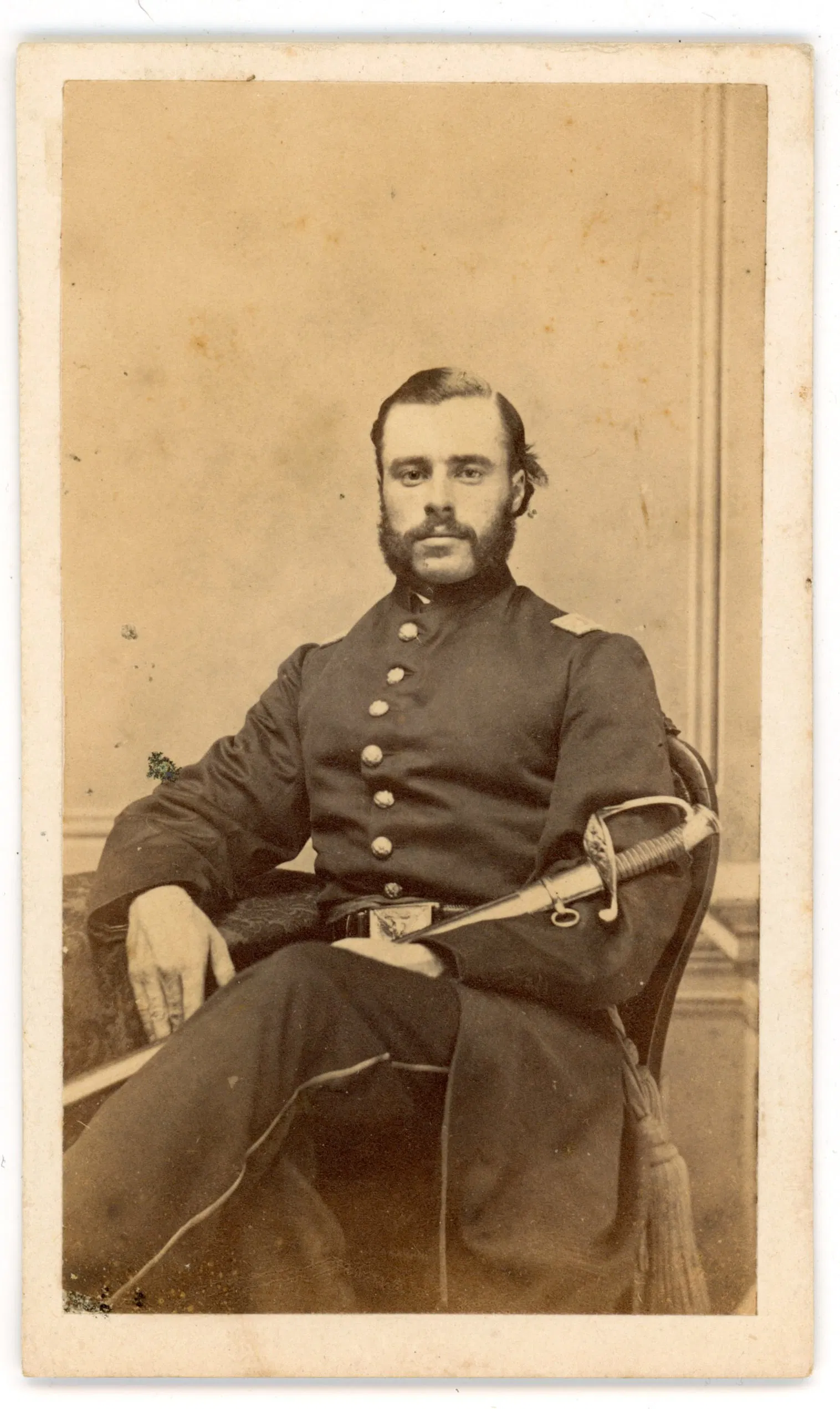 CDV Armed Identified Civil War Soldier L. S. Spaulding,
