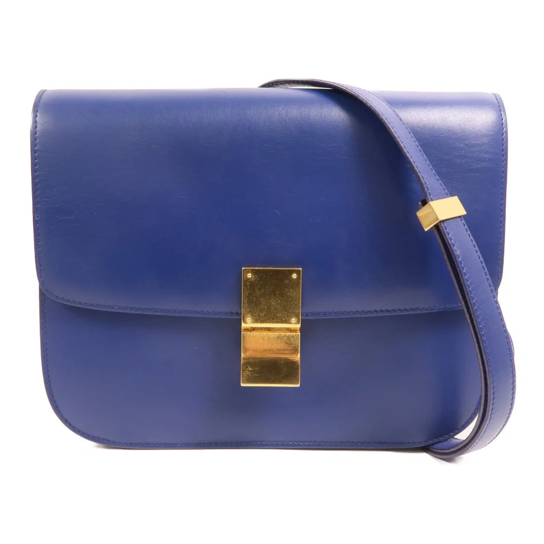 Celine Classic Box Blue Calfskin Shoulder Bag with Gold Hardware