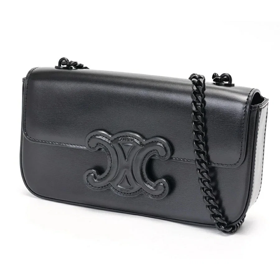 CELINE CUIR TRIUMPH CHAIN SHOULDER BAG BLACK
