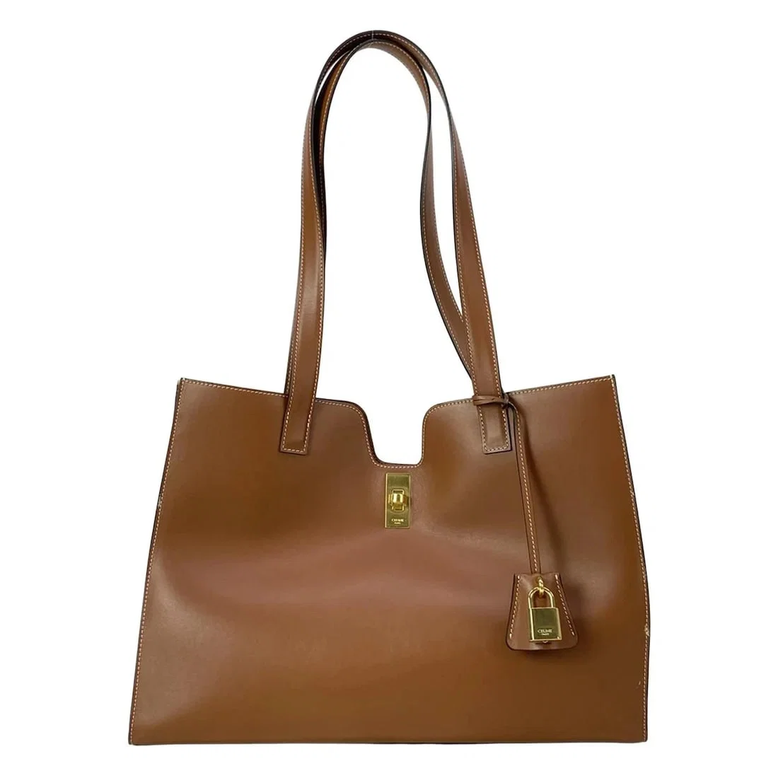 CELINE HIPPO 16 CAISSE - BROWN LEATHER TOTE BAG
