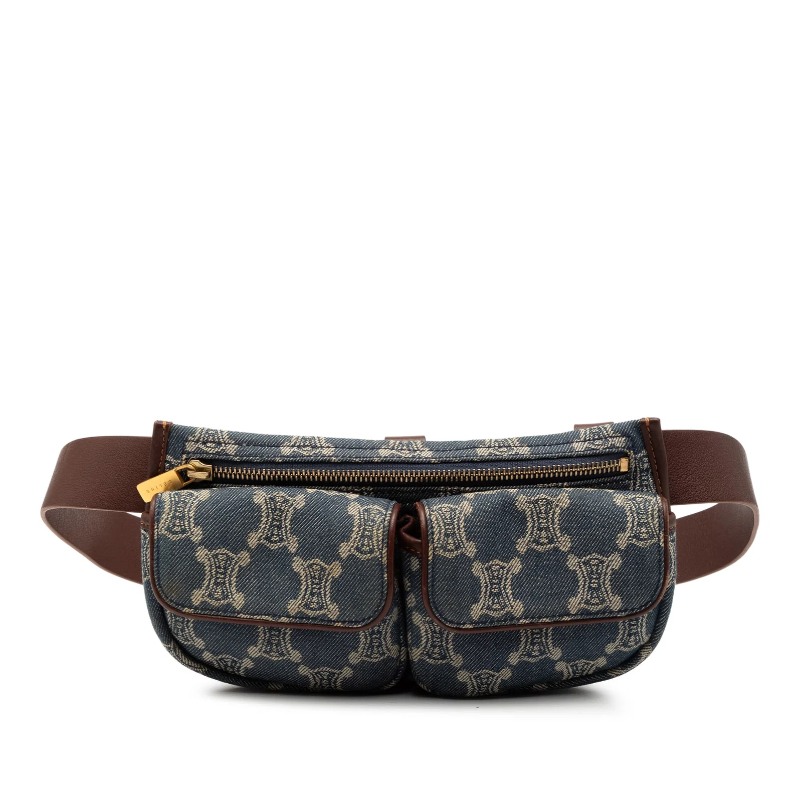 Celine Macadam Denim Belt Bag with Double Front Pockets
