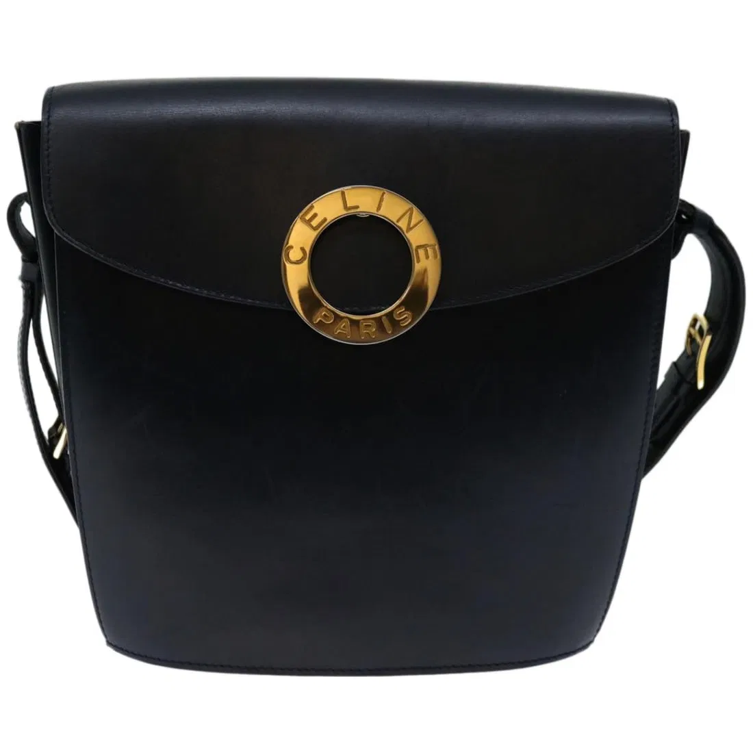 Celine Navy Leather Vintage Circle Logo Crossbody Purse