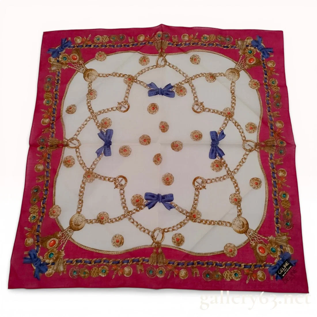 Celine Paris Cotton Jewel and Chain Motif Handkerchief