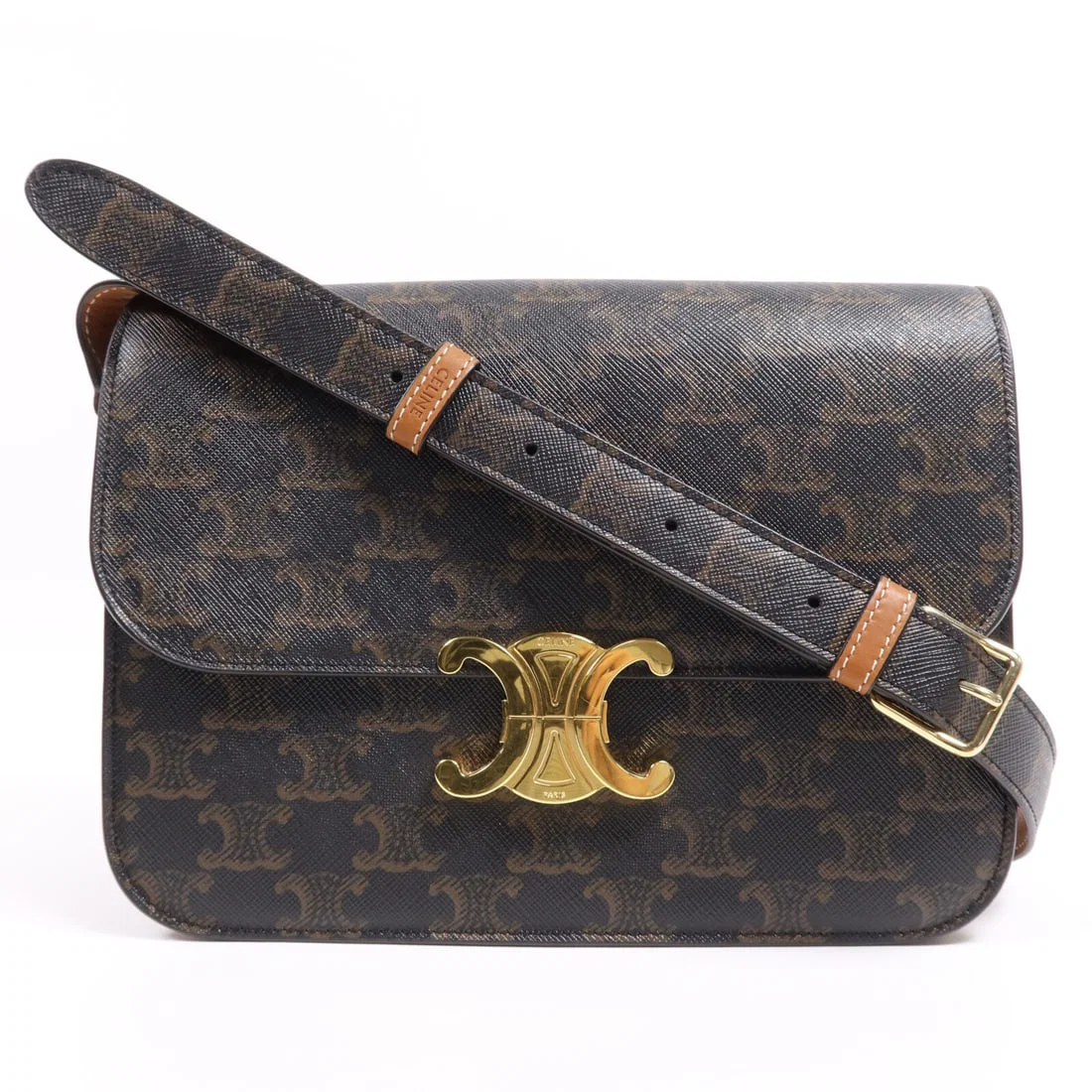 CELINE Triomphe 22 Shoulder Bag Brown Coated Canvas GHW