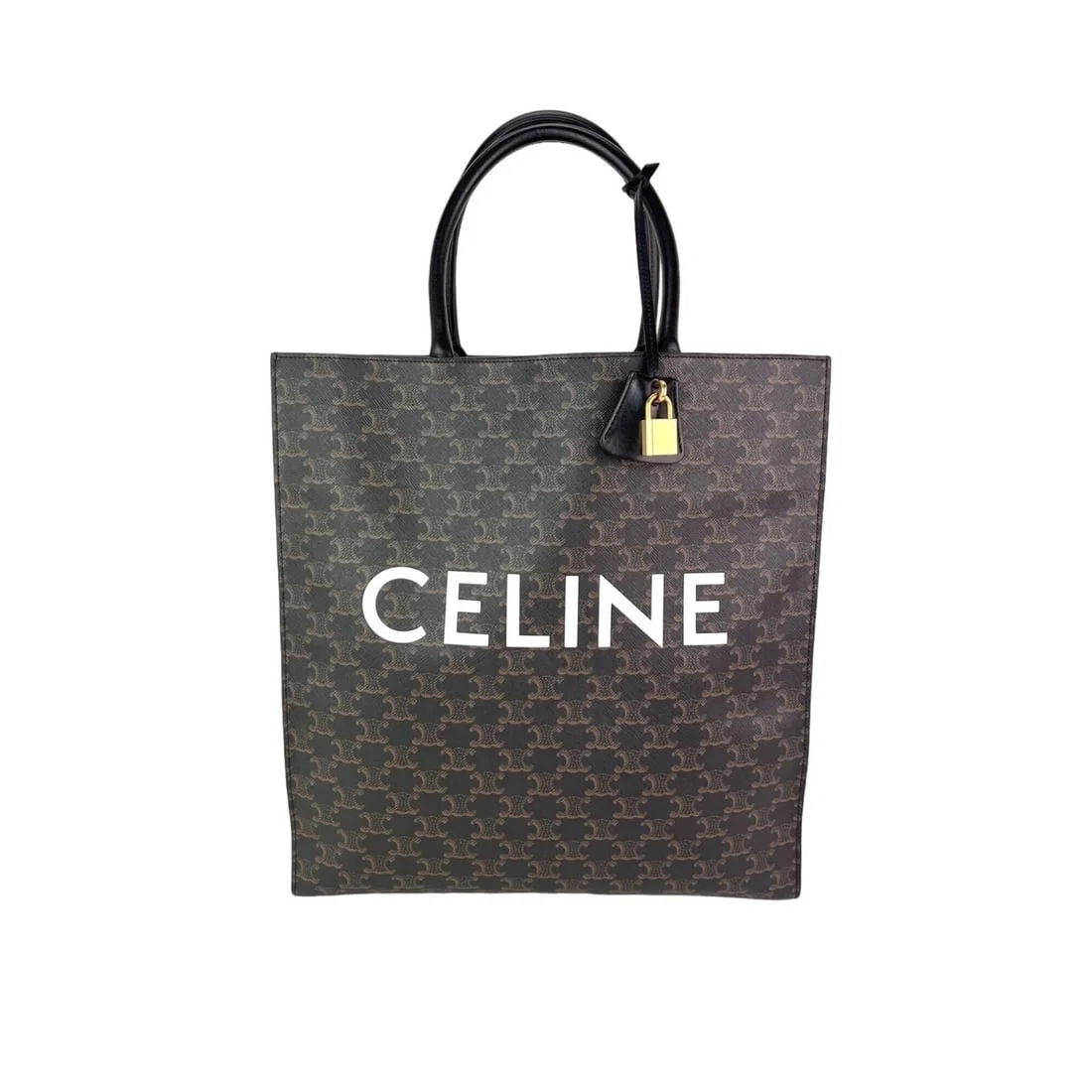 Celine Triomphe Vertical Cabas Tote Black Monogram Canvas Gold Hardware