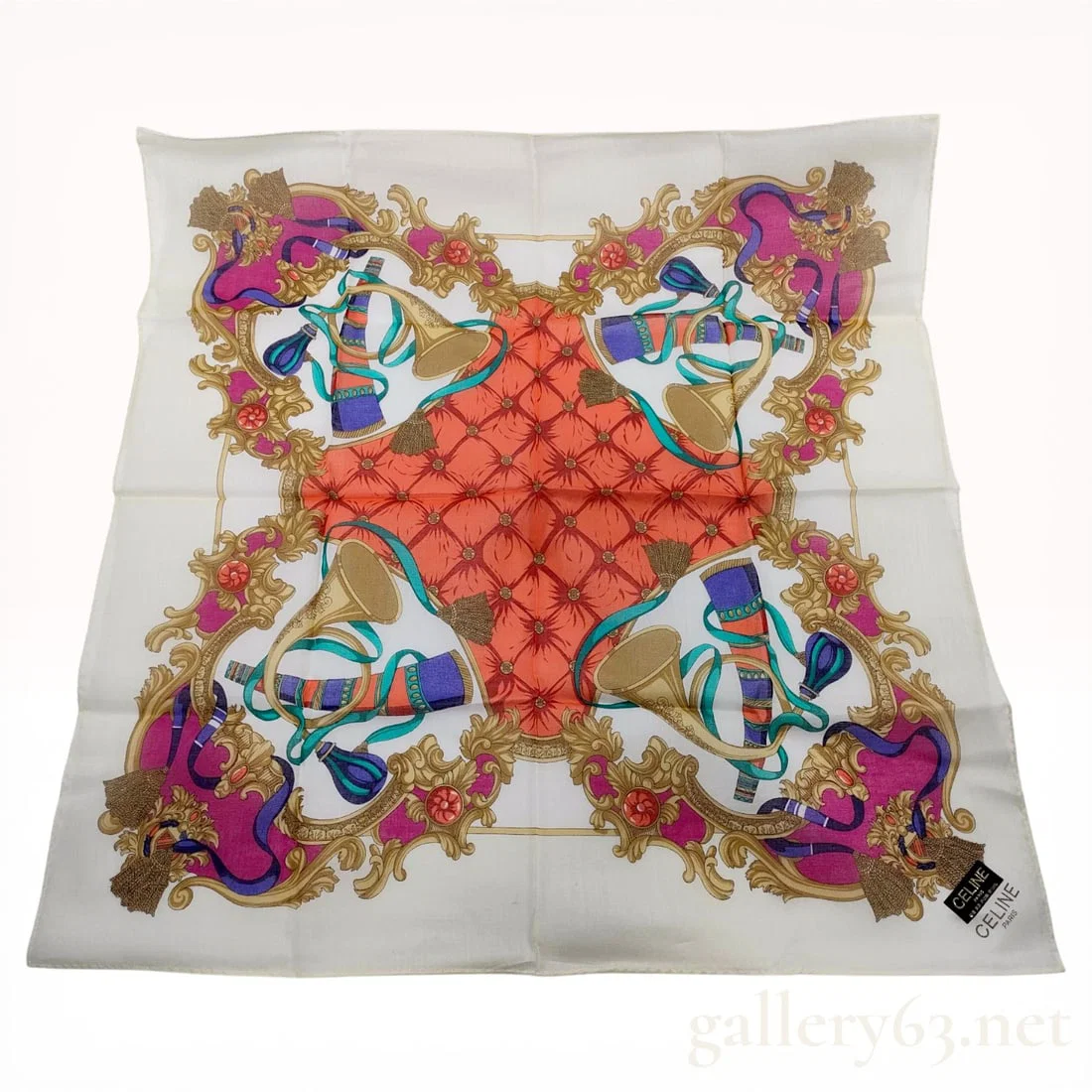 Celine Vintage Baroque French Horn Motif Cotton Scarf