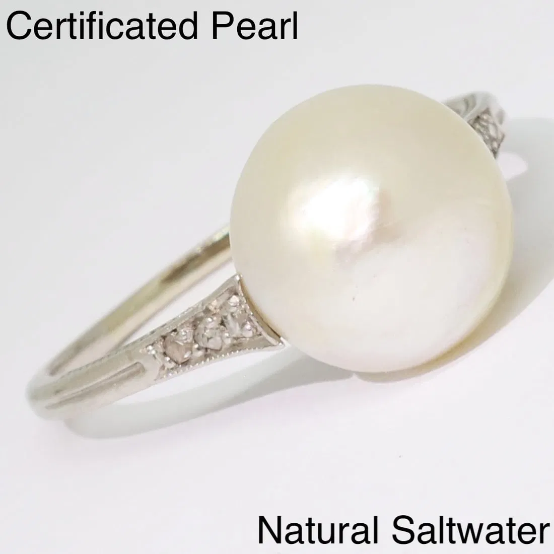 CERTIFICATED NATURAL SALTWATER PEARL AND DIAMOND RING