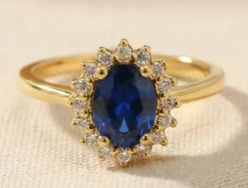 Certified 3.50 Ct Lab Grown Blue Sapphire Oval Cut 14K Solid Yellow Gold Engagement Ring