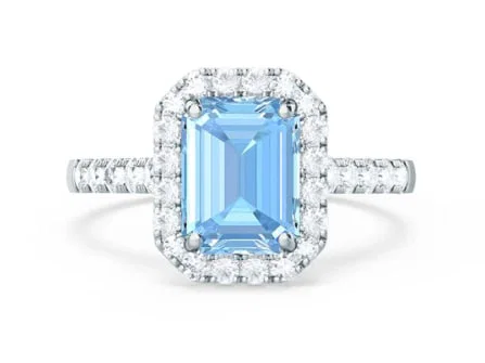 Certified 5.5 Ct - 14kt Solid White Gold Lab Grown Aquamarine Emerald Cut Engagement ring